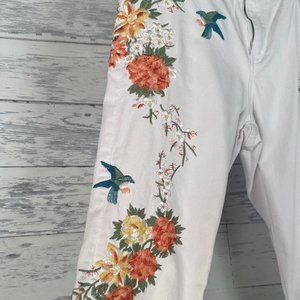 EUC Nanette Lepore Embroidered White HW Astor Skinny Jeans Size 12